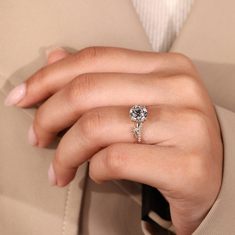 Handmade round old European cut ring pave style.