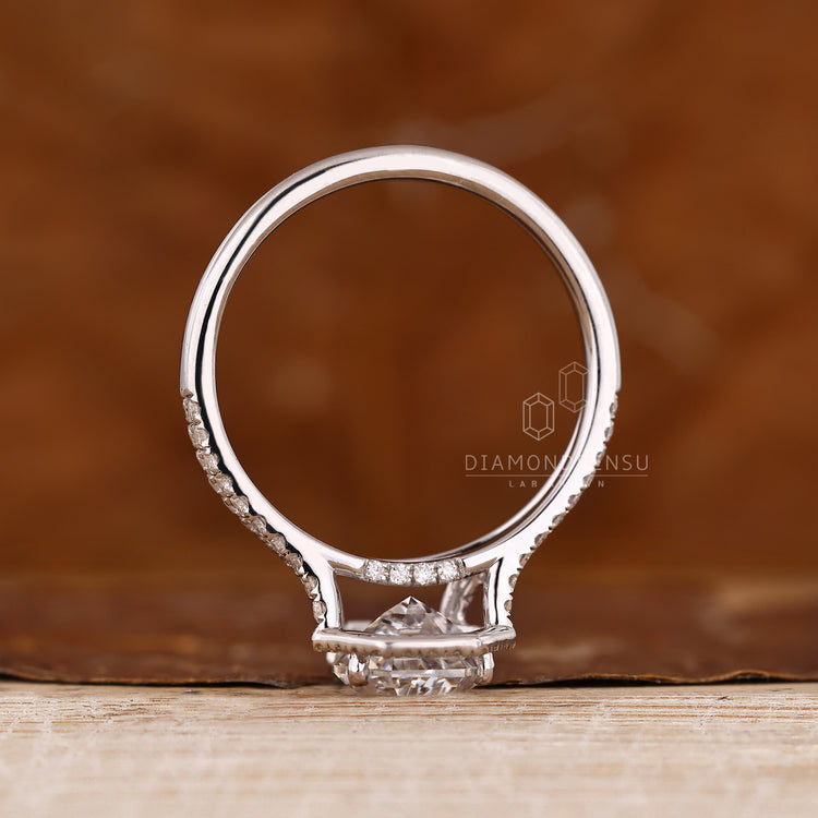Lab grown coffin diamond ring IGI certified style.