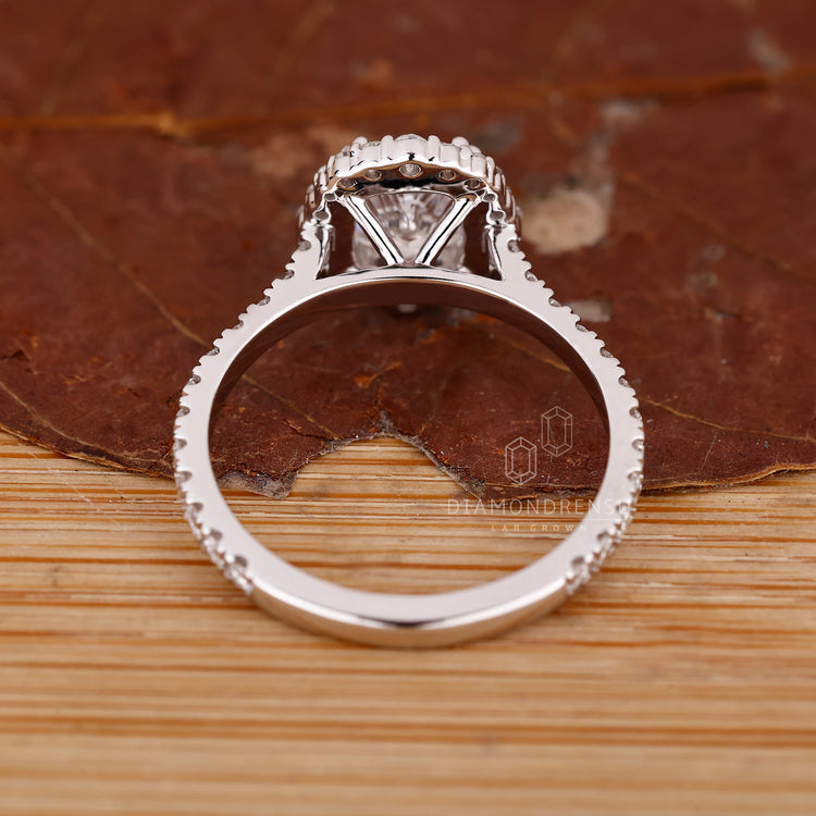 Elongated cushion cut diamond ring available in 1 to 2 CT.