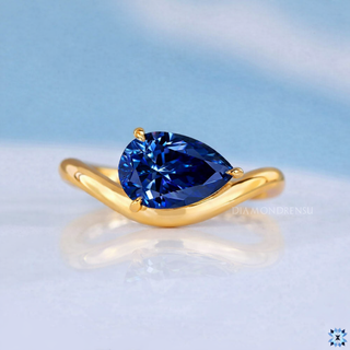 Pear Cut Blue Moissanite East To West Solitaire Engagement Ring 1.20 CT