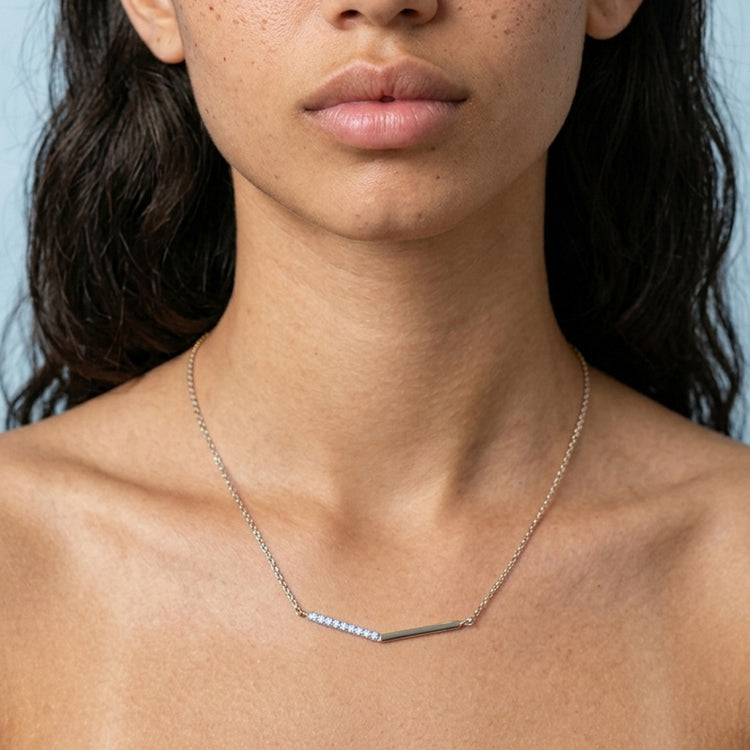 Round Lab-Grown Diamond Chevron Bar Necklace - 18k White Gold