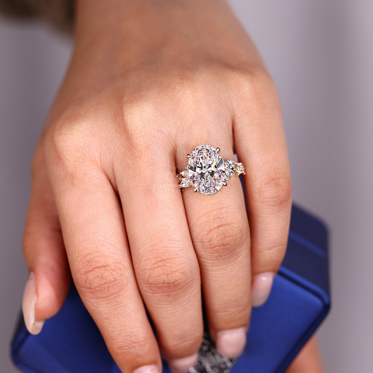 Lab Grown Oval Cut Diamond Ring cluster design.