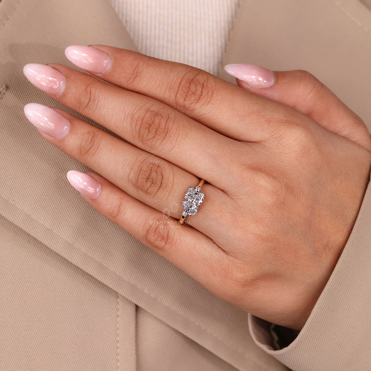 Pear radiant diamond ring IGI certified split shank.