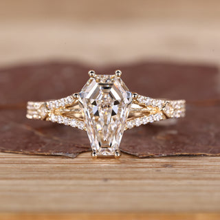 Coffin cut diamond ring double row pave style.