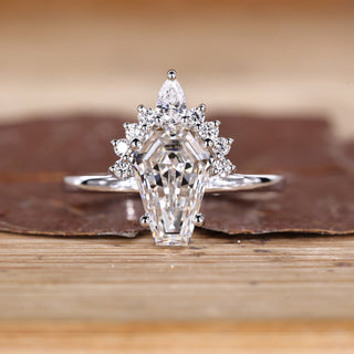 Coffin cut diamond ring vintage half halo style.