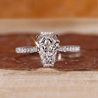Coffin cut diamond ring pave band pinch shank style.