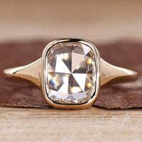 Cushion rose cut diamond ring bezel solitaire set.