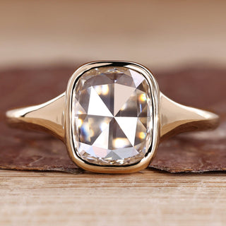 Cushion rose cut diamond ring bezel solitaire set.