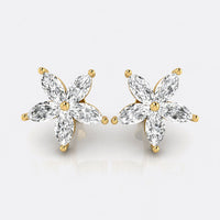 Flower Petal Marquise Cut Lab-Grown Diamond Stud + Solid Gold Earrings