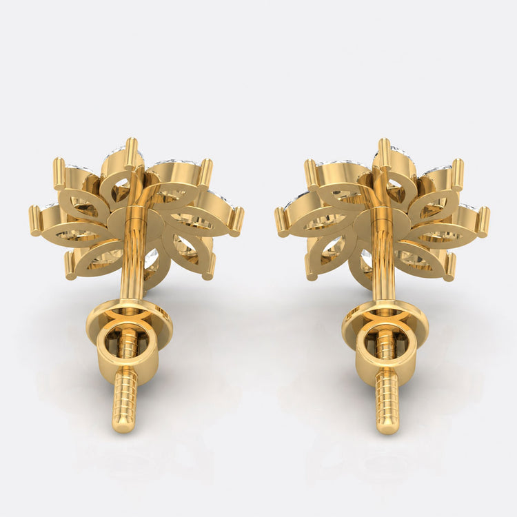 Flower Petal Marquise Cut Lab-Grown Diamond Stud + Solid Gold Earrings