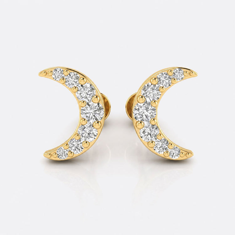 Crescent Moon Lab-Grown Diamond Stud + Solid Gold Earrings
