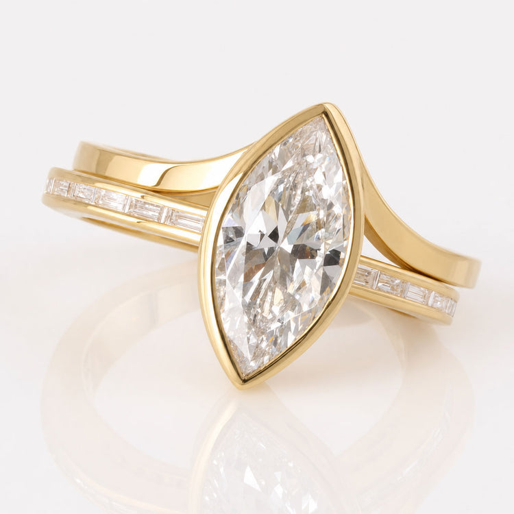 Elegant Marquise Bezel Engagement Ring – Pave Accents ENGAGEMENT RING ONLY