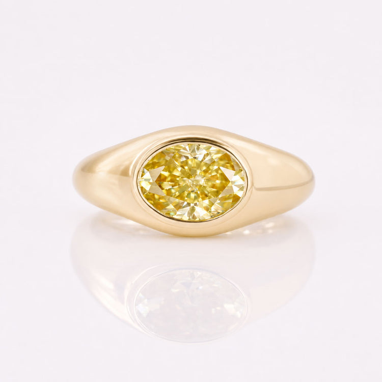 Oval Yellow Moissanite East-West Domed Signet Ring 1.21 CT