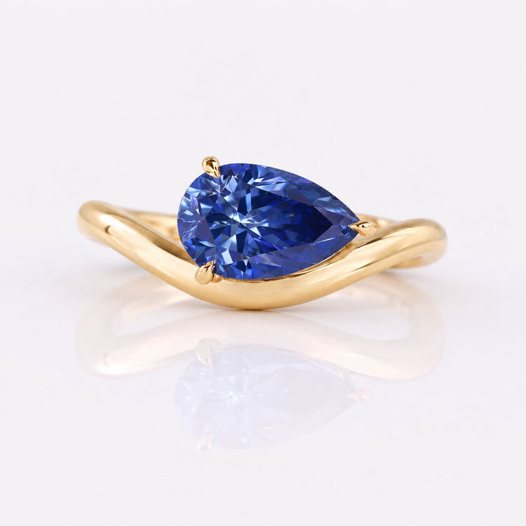 Pear Cut Blue Moissanite East To West Solitaire Engagement Ring 1.20 CT