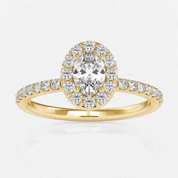 0.78 TCW Oval Cut Colourless Moissanite Classic Halo Ring
