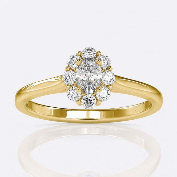 0.50 TCW Oval Cut Cluster Moissanite Halo Ring