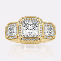 5.23 TCW Princess Cut Moissanite Three Stones Engagement Rings