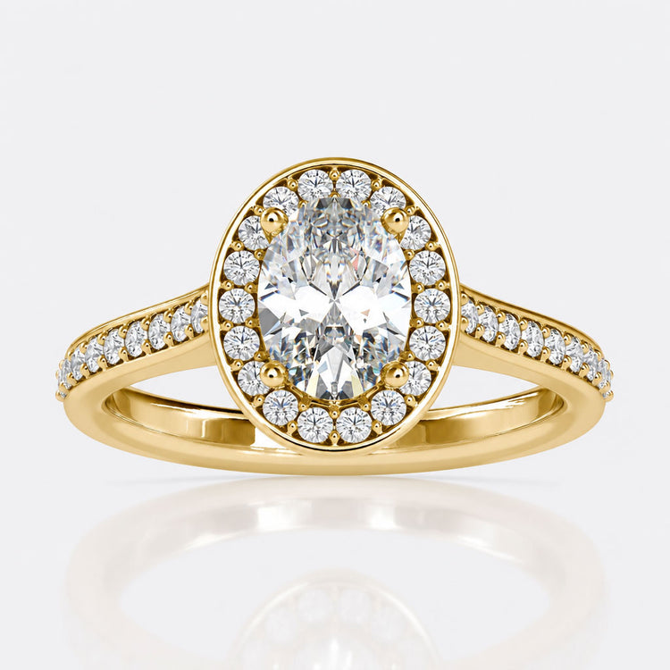 1.43 TCW Oval Cut Channel Set Moissanite Halo Engagement Ring