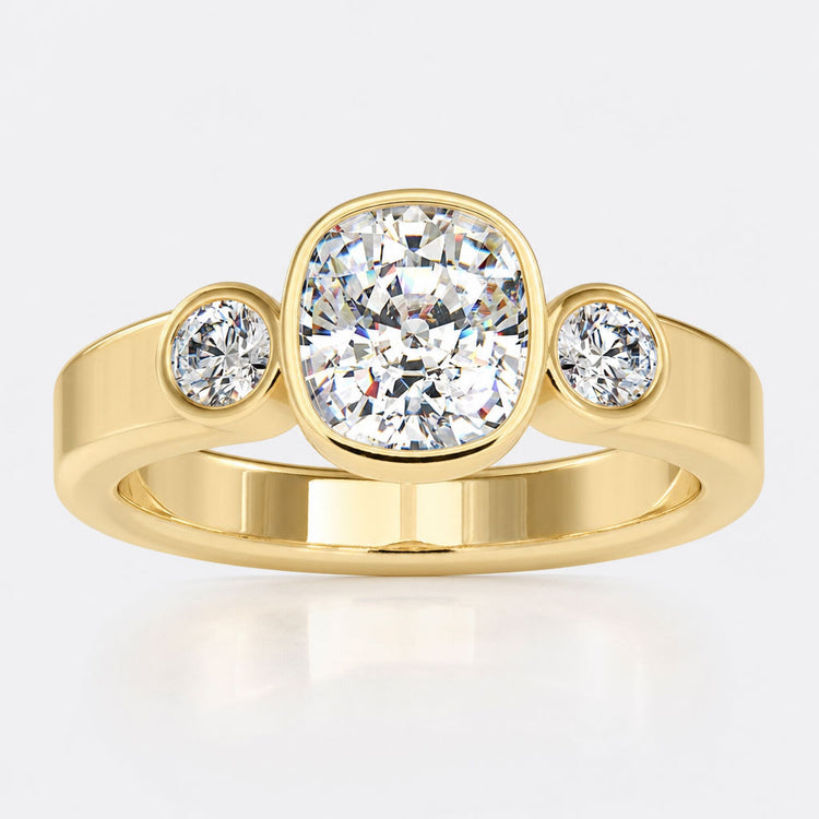 Cushion Diamond Engagement Ring with 3 Stone Setting