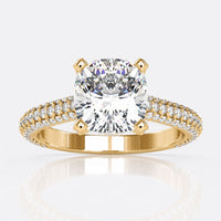 3 Row Pave Band Engagement Ring With Cushion Diamond