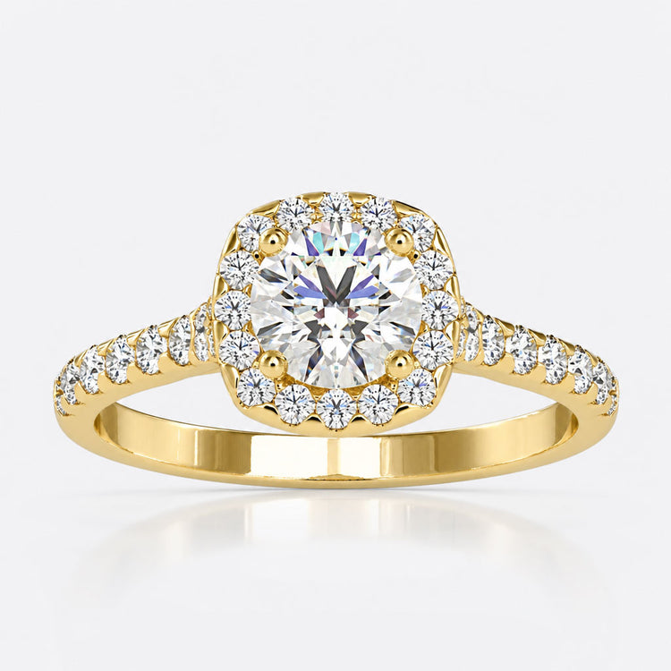 Round Halo Engagement Ring With a Pave Diamond Ring