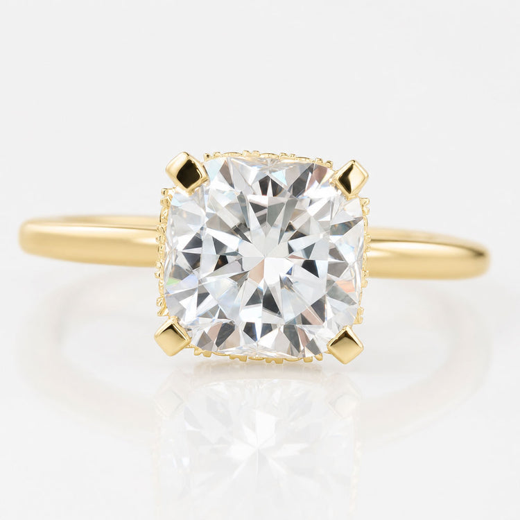 2.13 TCW Cushion Cut Moissanite Hidden Halo Engagement Ring