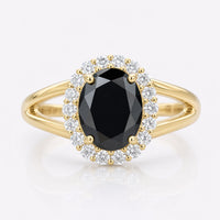 1.93 TW Oval Black Classic Halo with Split Shank Unique Moissanite Engagement Ring
