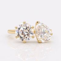 3.47 TW Round and Pear Cut Two Stone Moissanite Engagement Ring