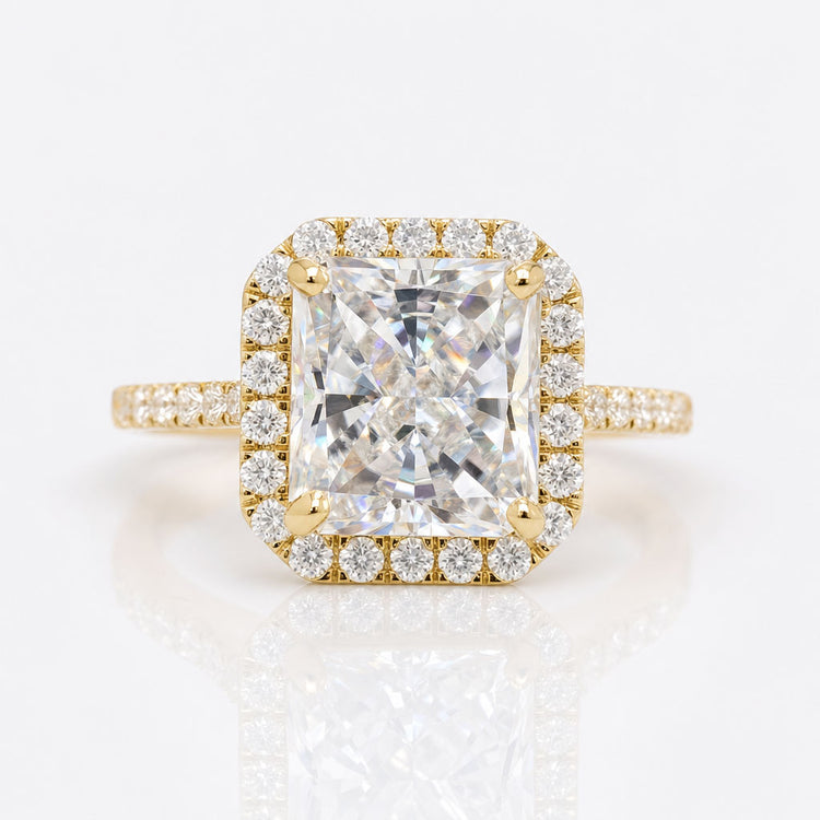 Unique 4.41 TCW Radiant Gray Moissanite Two-Tone Halo Engagement Ring