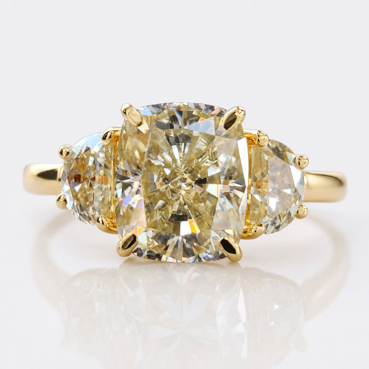 3.50 TW Cushion Cut Moissanite Three Stone Engagement Ring