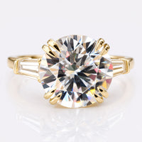 3.82 TCW Round Cut Moissanite with side Baguette Three Stone Engagement Ring
