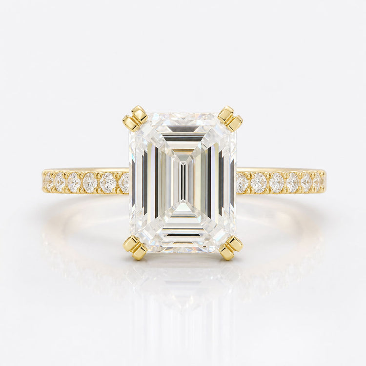 Amazing 2.35 TW Emerald Step Cut Pave Set Moissanite Wedding Ring