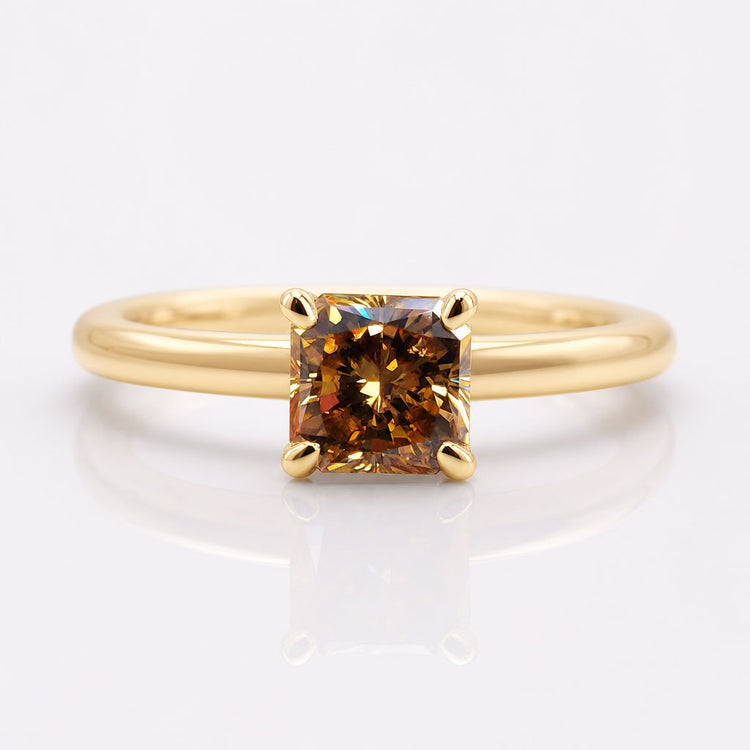 1.09 CT Square Radiant Brown Champagne Moissanite Solitaire Ring