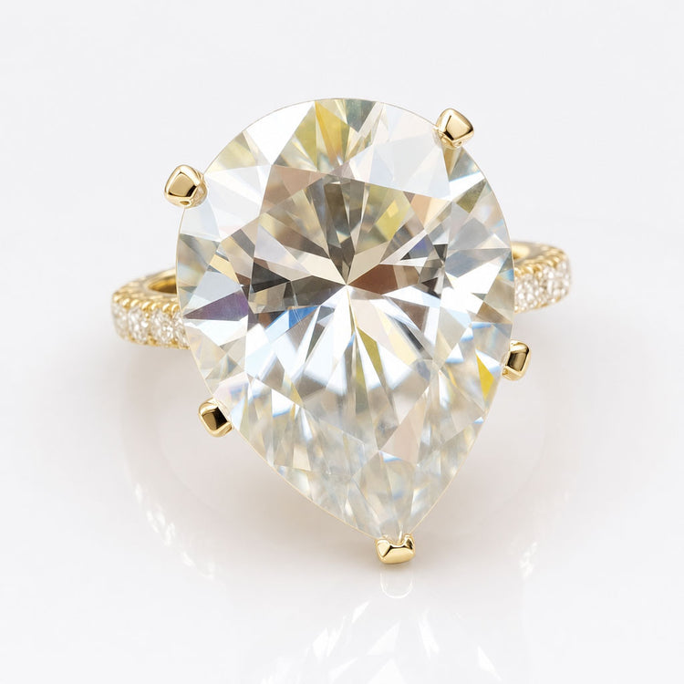 Pear Moissanite Hidden Halo Pavé Ring 10.7 TCW