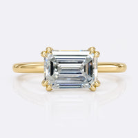 East West Emerald Cut Moissanite Solitaire Ring 2.3 CT