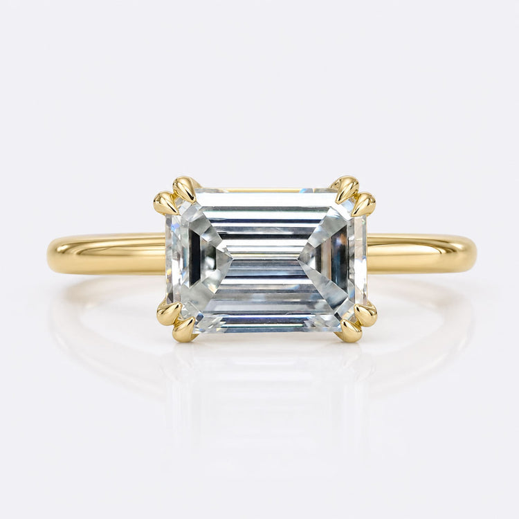 East West Emerald Cut Moissanite Solitaire Ring 2.3 CT