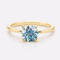 Round Cyan Blue Moissanite Solitaire Ring 1.2 CT