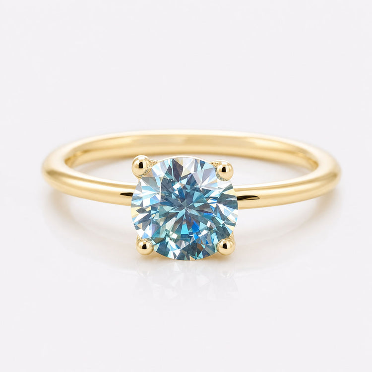 Round Cyan Blue Moissanite Solitaire Ring 1.2 CT