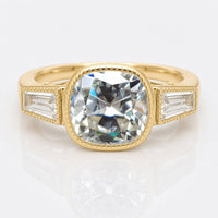 Vintage 3.55 TW Cushion Tapered Baguette Three Stone Engagement Ring