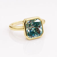 4.51 CT Radiant Cyan Blue Bezel Set Moissanite Engagement Ring