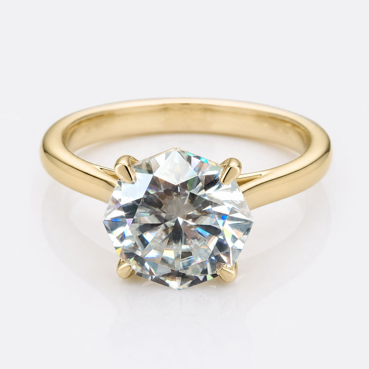 Octagon Cut Moissanite Cathedral Set Solitaire Ring 2.19 CT