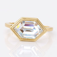 1.59 CT Hexagon Milgrain Solitaire Moissanite Engagement Ring