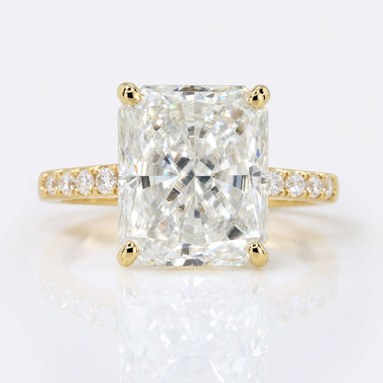 Radiant Cut Crushed Ice Moissanite Pavé Crown Ring 4.8 CT