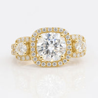 2.61 CT Round Moissanite Three Stone Cushion Halo Split Shank Engagement Ring