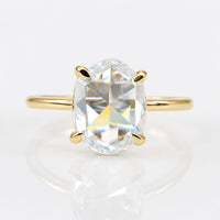 Oval Rose Cut Moissanite Two-Tone Petite Solitaire Ring 1.7 CT