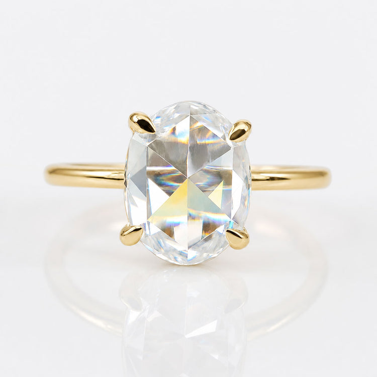 Oval Rose Cut Moissanite Two-Tone Petite Solitaire Ring 1.7 CT