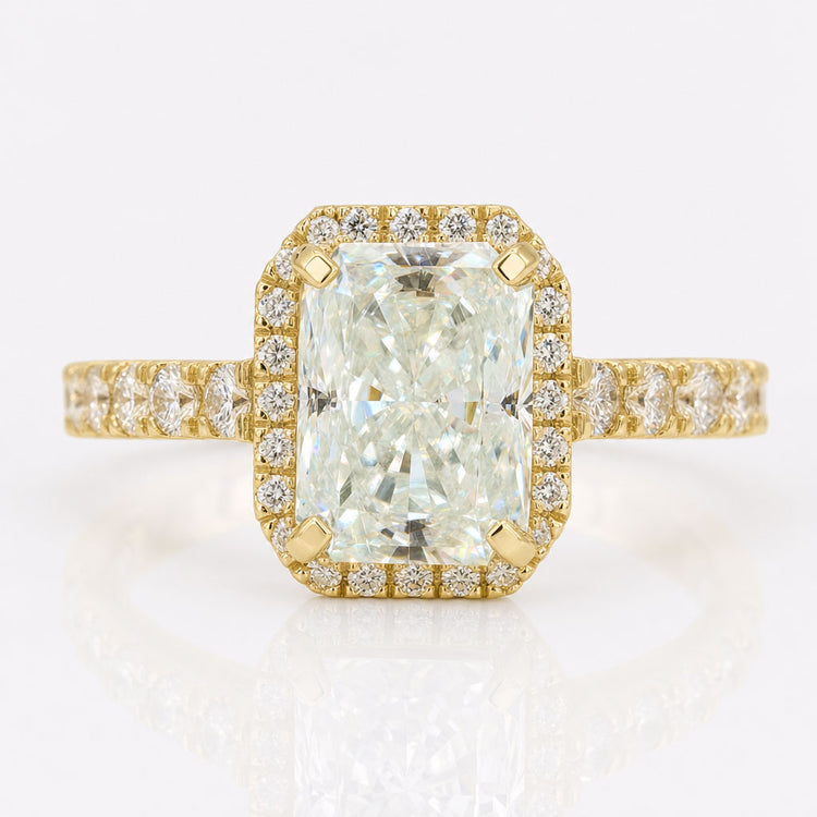 2.83 TCW Radiant Cut Hidden Halo Pave Moissanite Engagement Ring