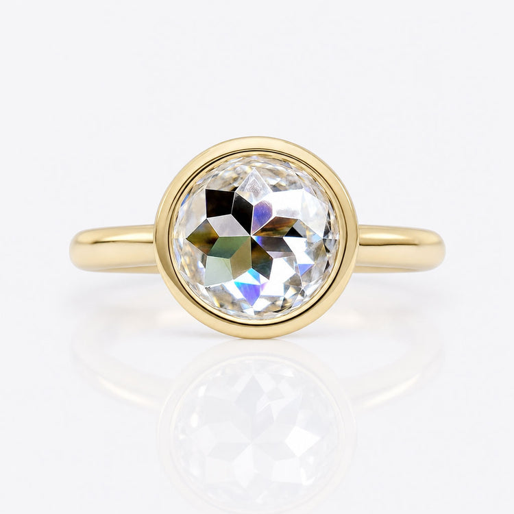 Classic Comfort-Fit Bezel Set Round Rose Cut Solitaire Moissanite Engagement Ring