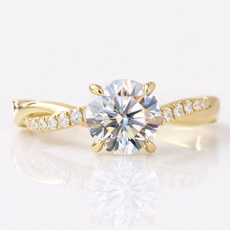Round Cut Moissanite Petite Pave Rope Ring 1 CT