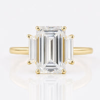 Emerald with Baguette Three Stone Classic Moissanite Engagement Ring